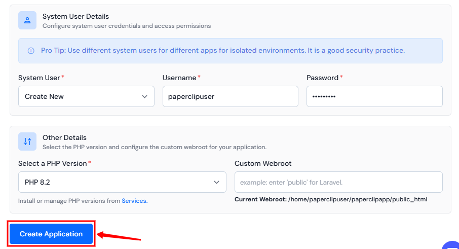 create application - Deploy Paperclip