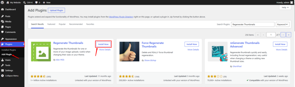 install regenerate thumbnails plugin - WordPress Default Image Sizes