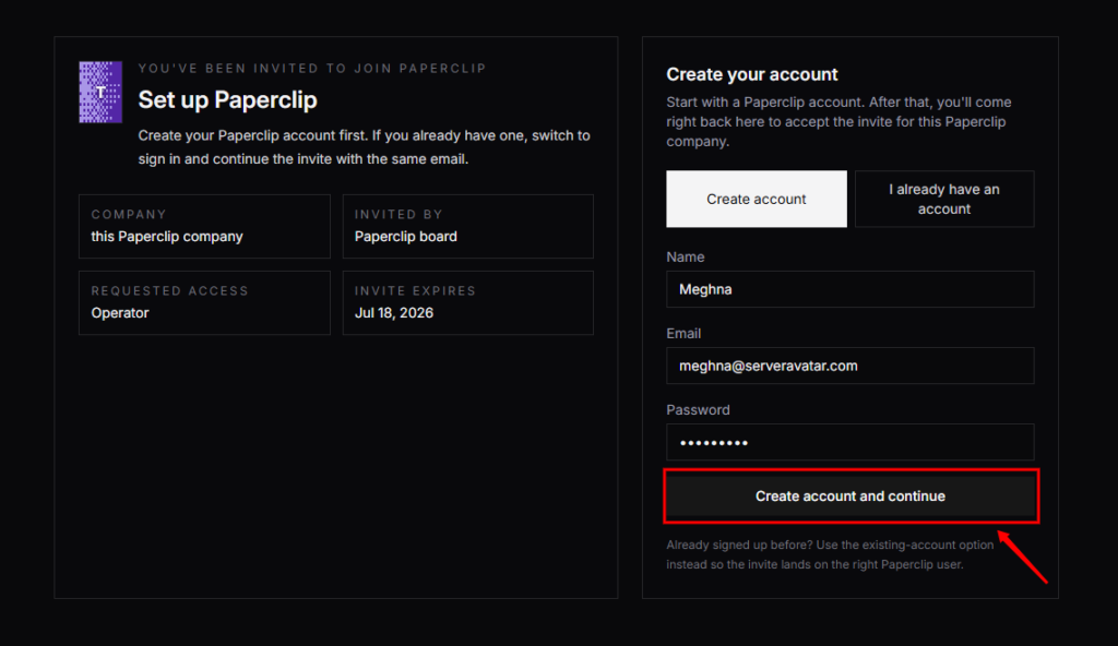 create admin account - You will see output like