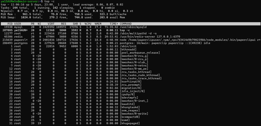 top -c output - Check Running Processes