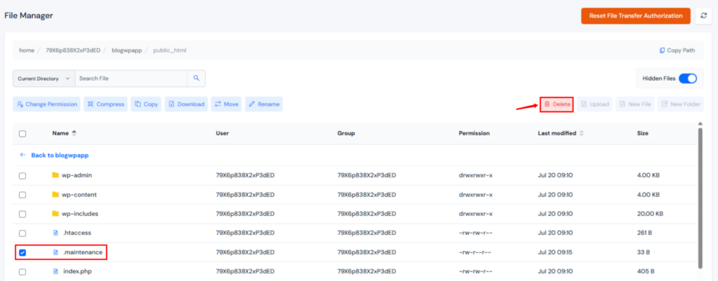 delete file - WordPress stuck in maintenance mode