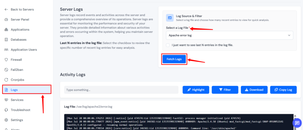 fetch logs - WordPress stuck in maintenance mode