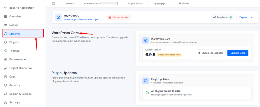 checking current version form WP Toolkit update section - Upgrade WordPress Version