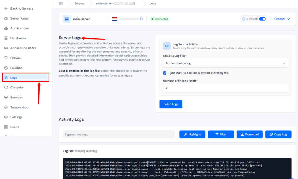server log - linux log