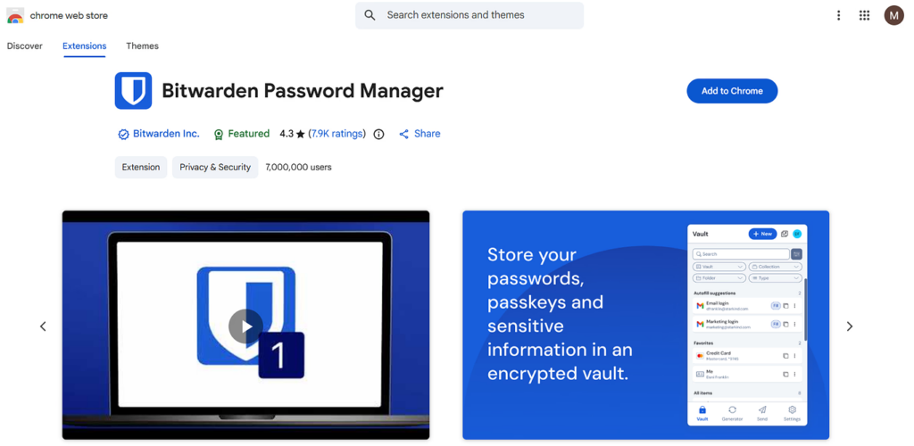 Bitwarden - Chrome Privacy Extensions