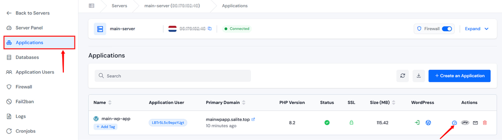 navigate to the application panel -
WordPress database connection error