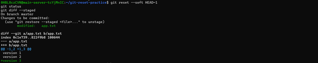 soft reset - Git Reset to Previous Commit