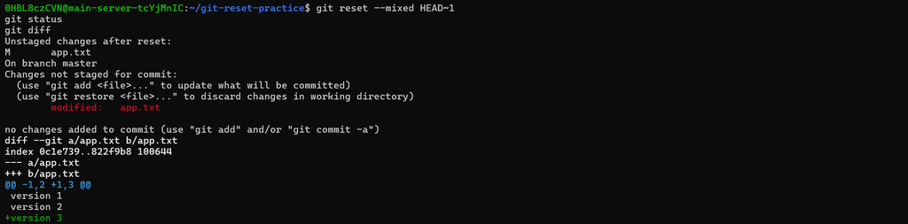 git reset mixed - Git Reset to Previous Commit
