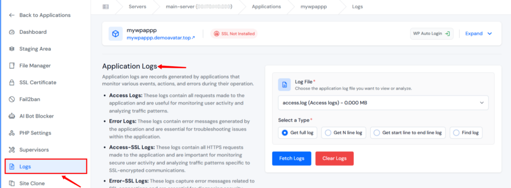 application log - linux log
