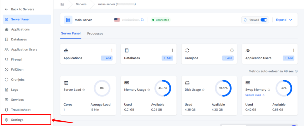 navigate to the Settings section