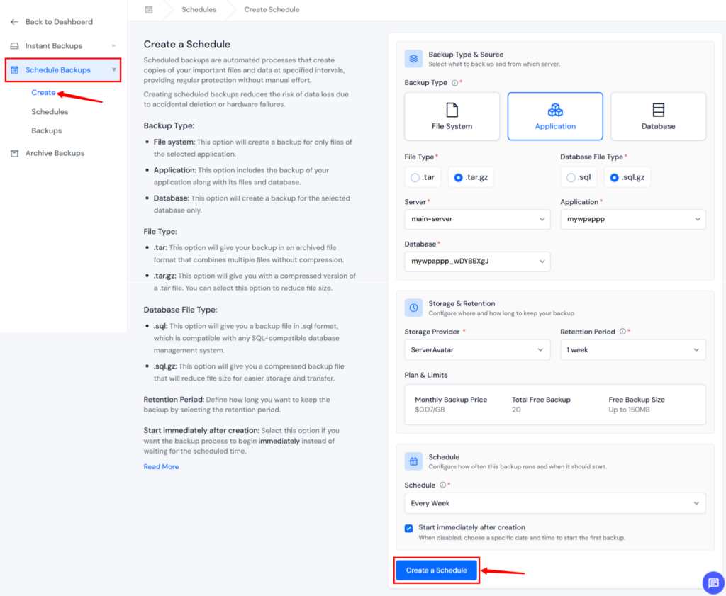 create schedule backup - Website Backup