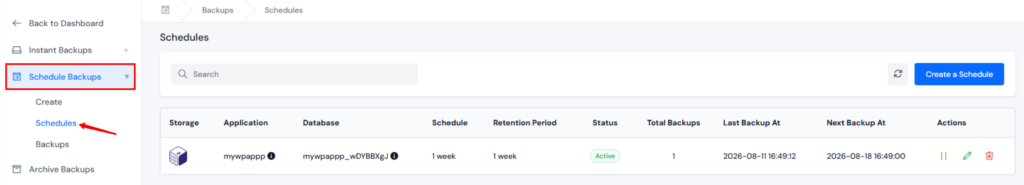 check scheduled backup - Website Backup