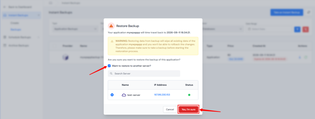 restore backup to another server