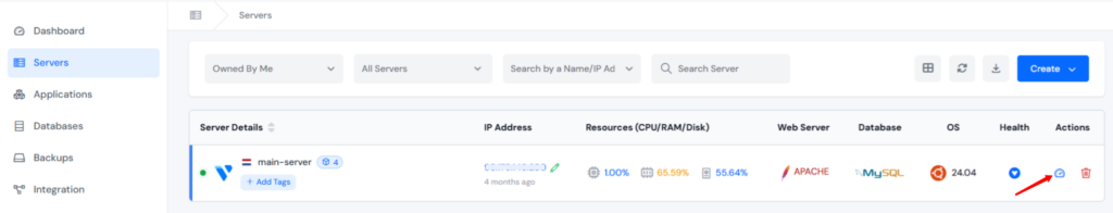 navigate to server panel in ServerAvatar Dashboard