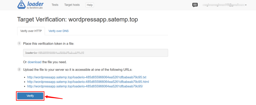 verify the domain ownership - Website Load Testing