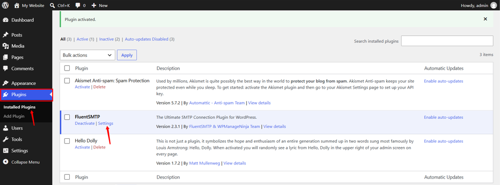 go to settings - WordPress Gmail SMTP