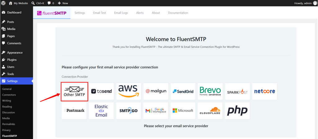 select other SMTP - WordPress Gmail SMTP