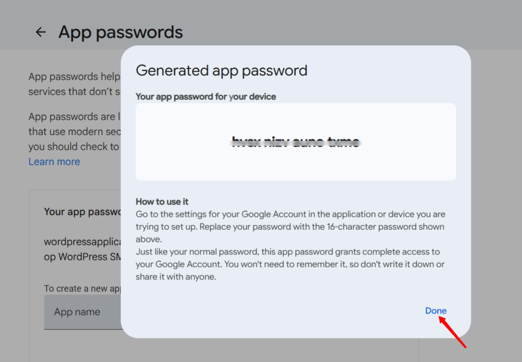 password created