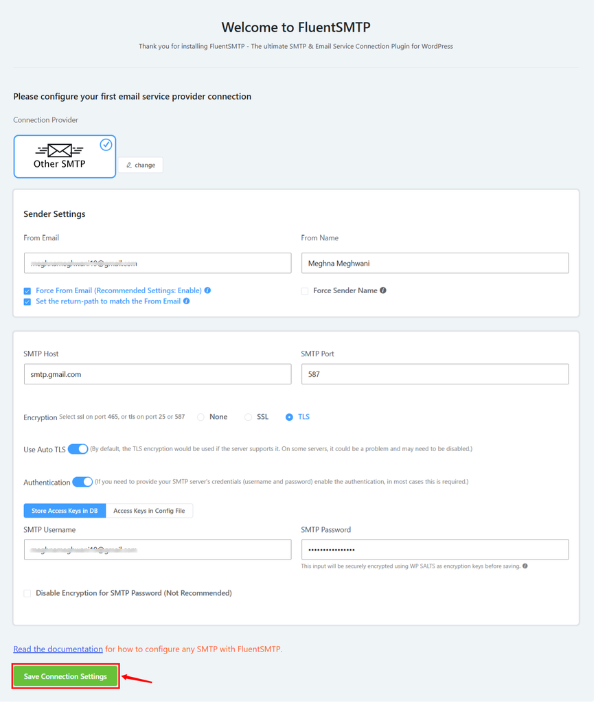 save connection settings