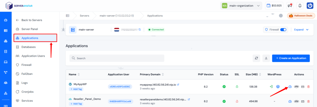 navigate to application panel in ServerAvatar - 429 Too Many Requests Error