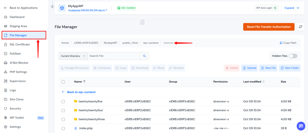 file manager in ServerAvatar